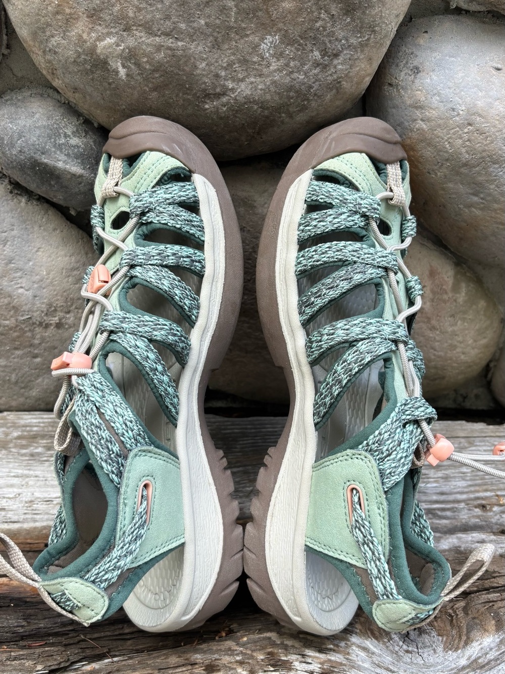 Keen Whisper Sandal- Woman’s Mint Green and Peach Outdoor Sport Sandals - Picture 4 of 9
